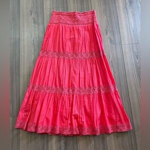 Coral Red Maxi Style Skirt, Size XSmall, 100% Cotton